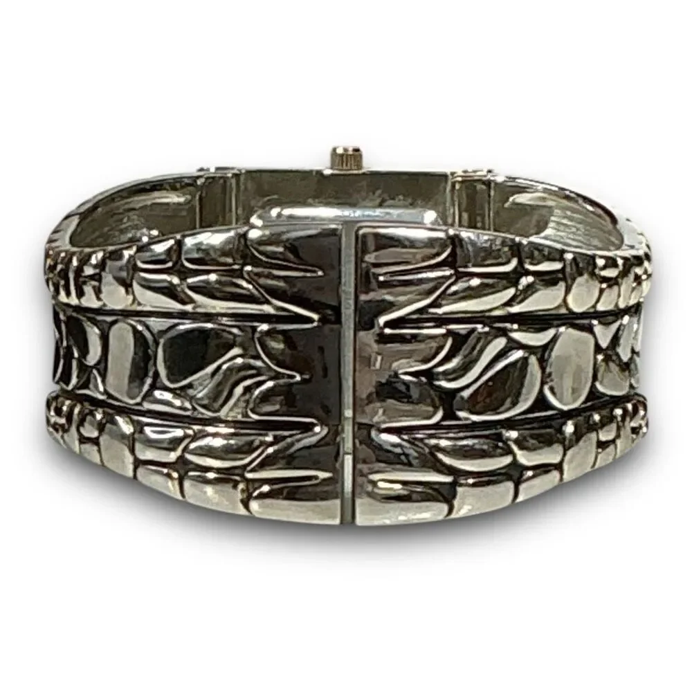 Y2K Vintage Quartz Two Tone Bezel Square Face Bangle Cuff Watch